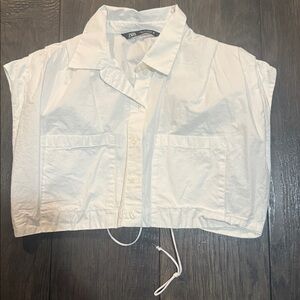 Zara White Cropped Shirt with Drawstring